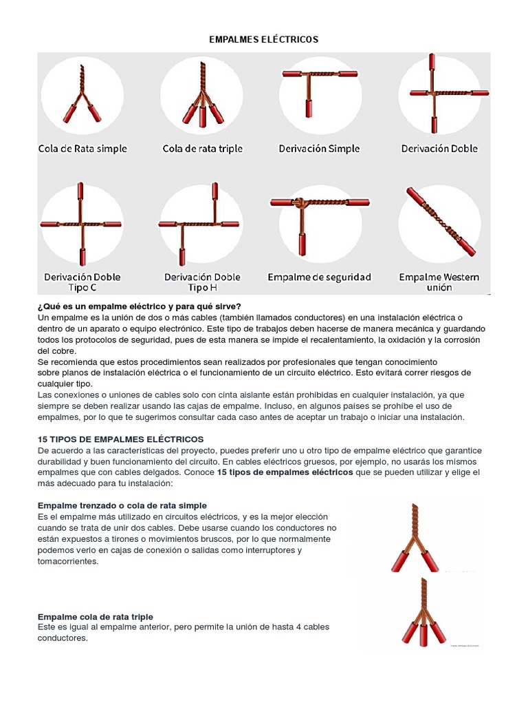 Tipos de empalmes eléctricos y sus aplicaciones, PDF, Cableado eléctrico