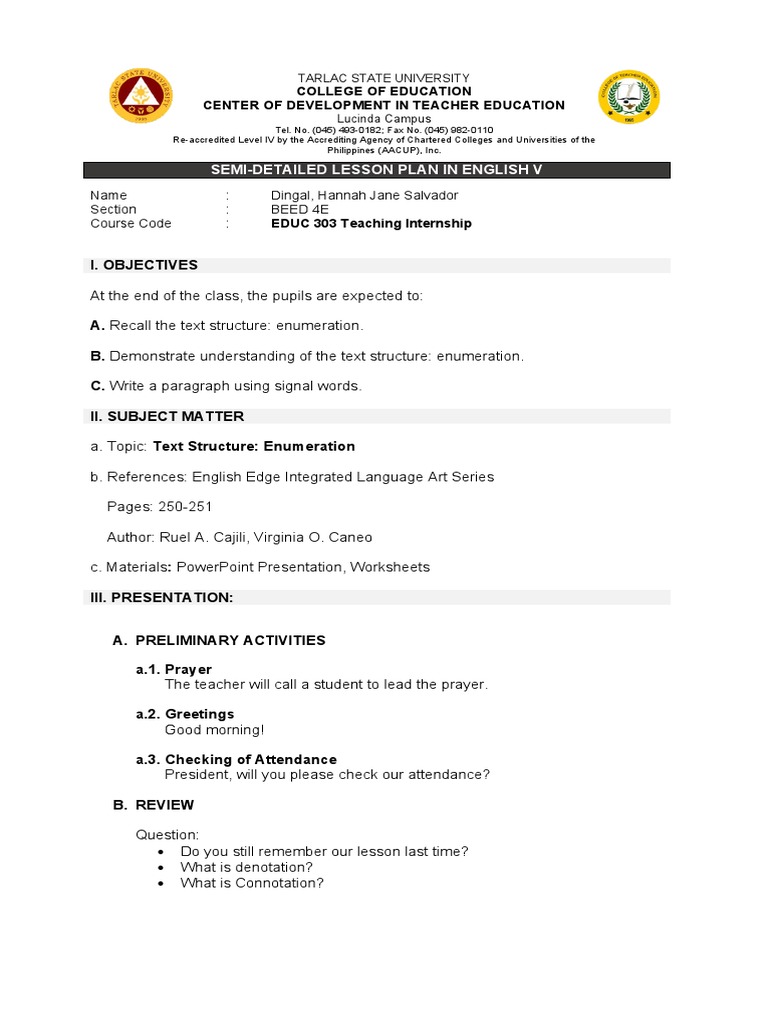 Enumeration Text Structure Lesson Plan | PDF | Eagle | Cognition