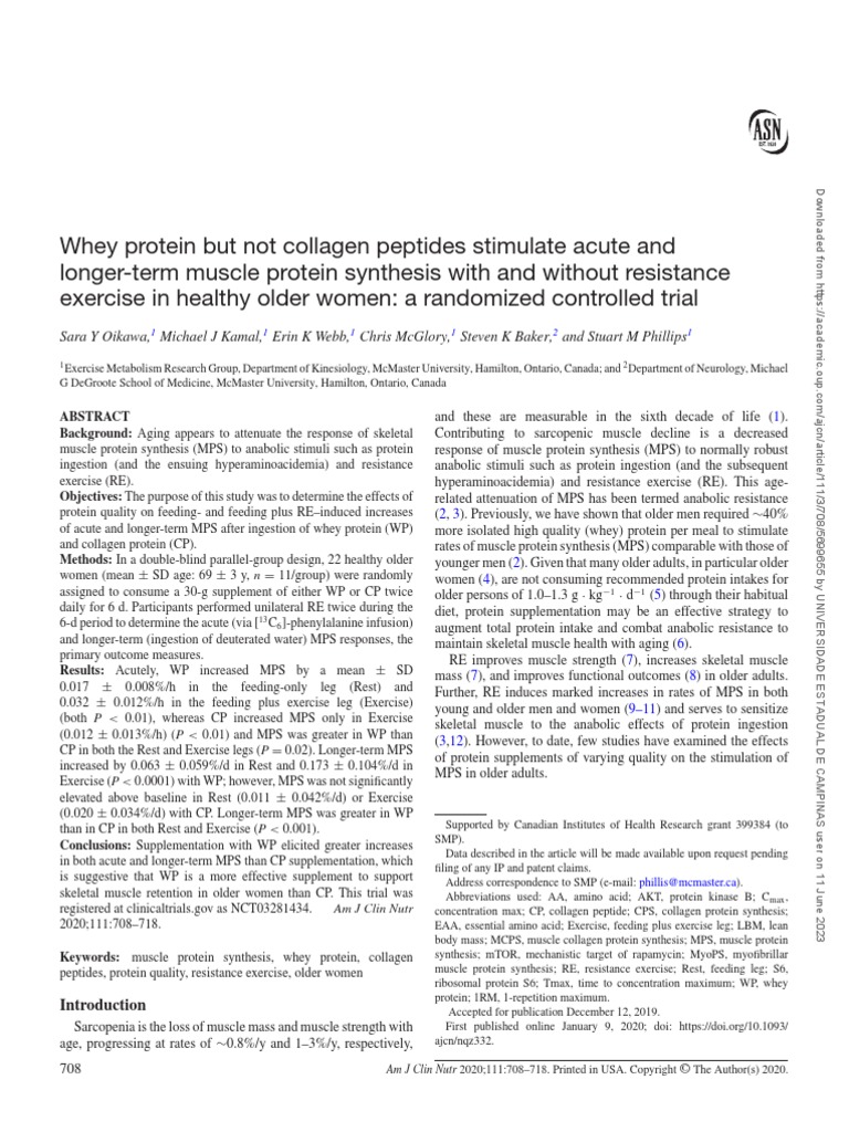 Whey protein but not collagen peptides stimulate acute and longerterm