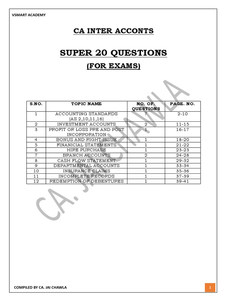 Inter Accounts Super 20 Questions | PDF | Dividend | Stocks