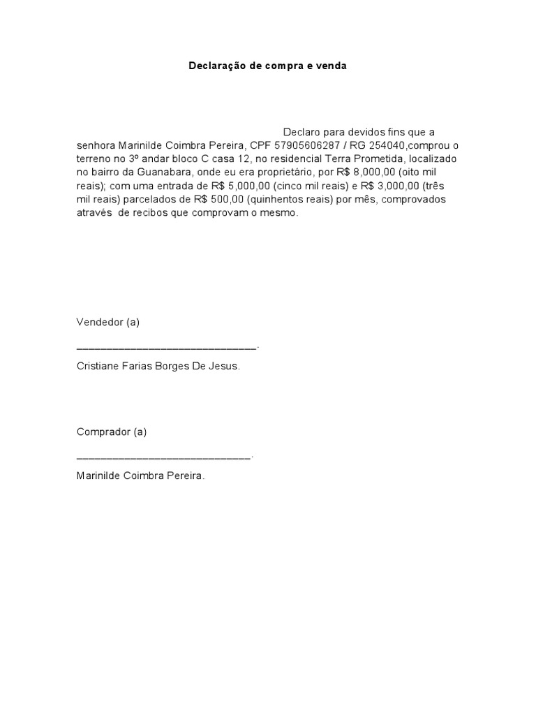 Declara o de compra e venda pdf