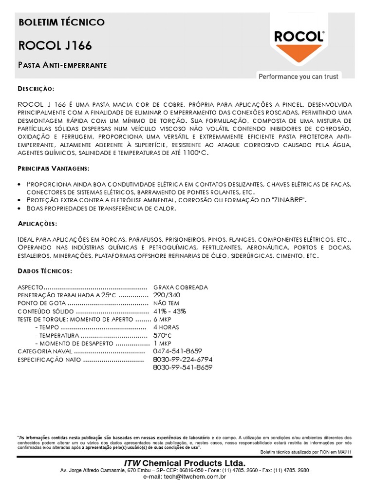 Graxa Rocol J166 PDF Corrosão Materiais