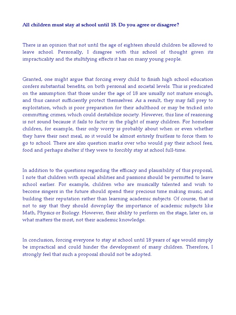 All Children Must Stay at School Until 18 PDF