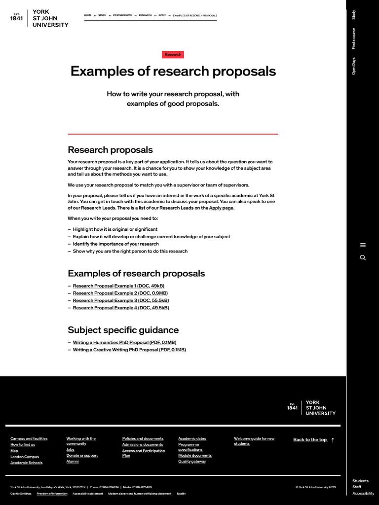 Examples of Research Proposals - York ST John University | PDF