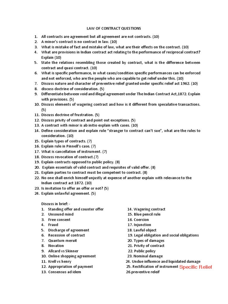 Key Questions on Indian Contract Law | PDF | Legal Concepts | Doctrine
