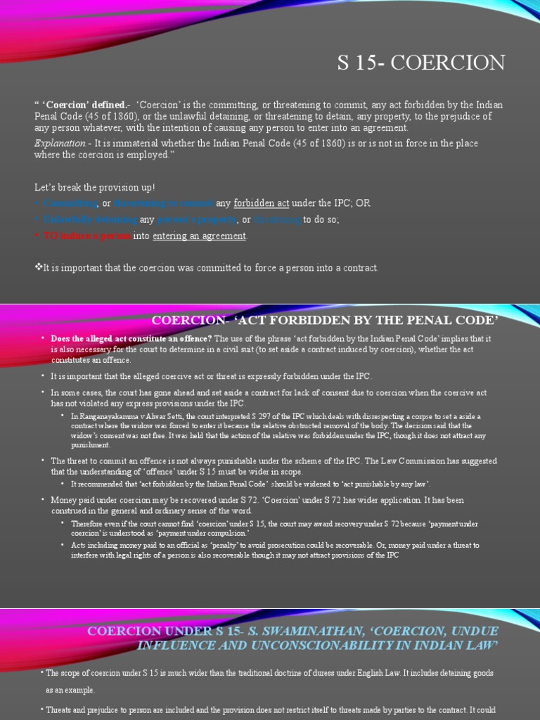 Law of Contract I Coercion & Undue Influence2 PDF Common Law