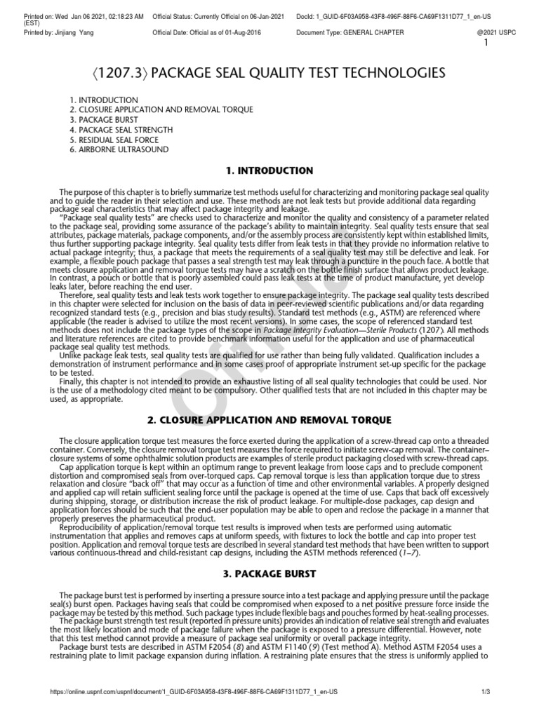Package Seal Quality Testing Methods | PDF | Ultrasound | Strength Of ...