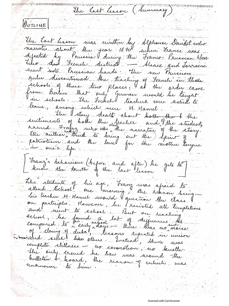 The Last Lesson - Summary. | PDF