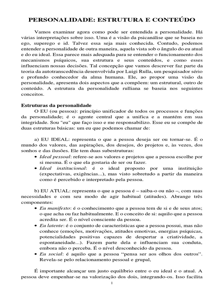 Estrutura e Conteúdo da Personalidade | PDF | Carreira e Crescimento