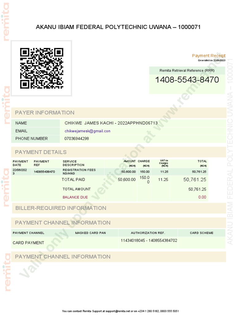 FEE Payment Reciept Example PDF Payments Service Industries