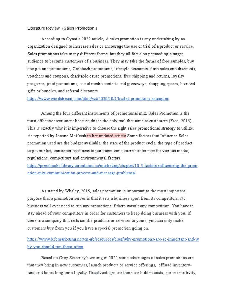 Literature Review (Sales Promotion) Practice PDF Financial Economics Marketing