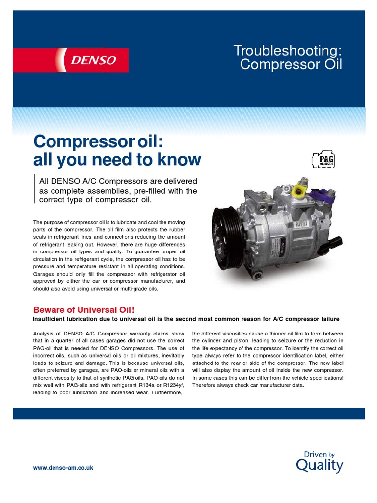 Compressor Oil Troubleshooting Guide | PDF | Engineering Thermodynamics ...