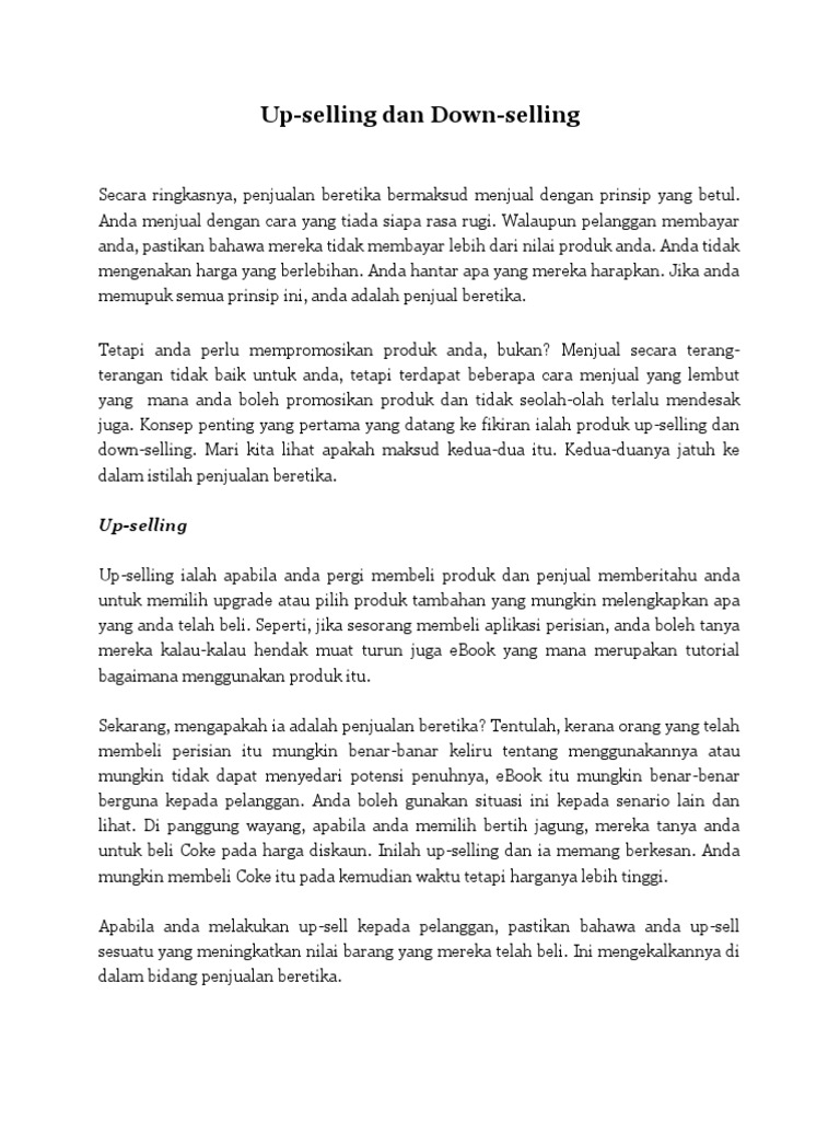 Up Selling Dan Down Selling | PDF | Bisnis