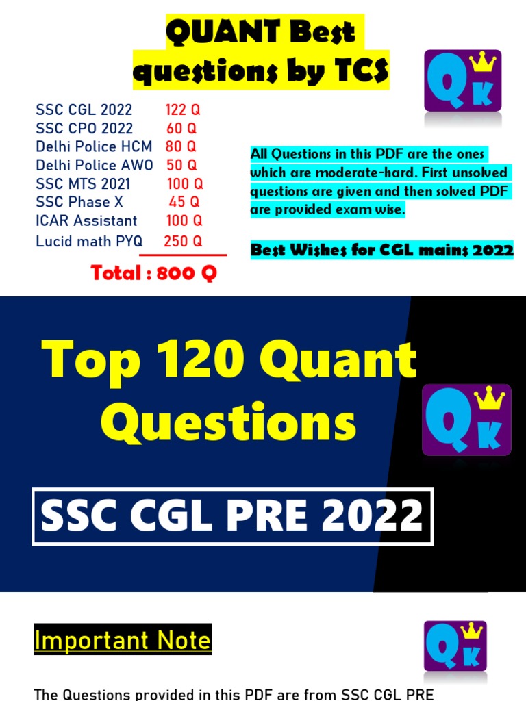 Quant Best 800 PYQ by TCS | Download Free PDF | You Tube