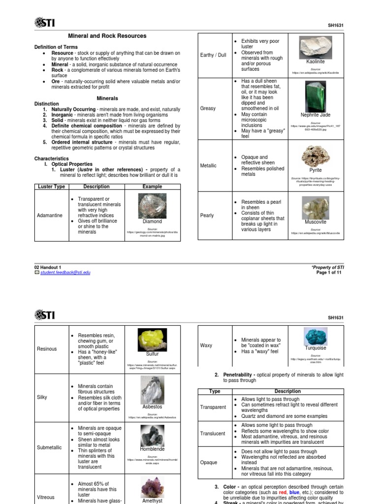 02 handout 1 pdf rock geology minerals