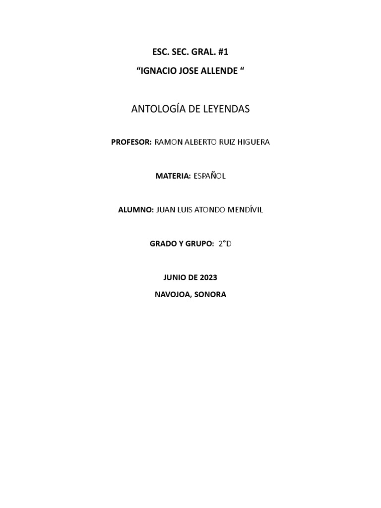 Antología de Leyendas: Esc. Sec. Gral. #1 "Ignacio Jose Allende " | PDF ...