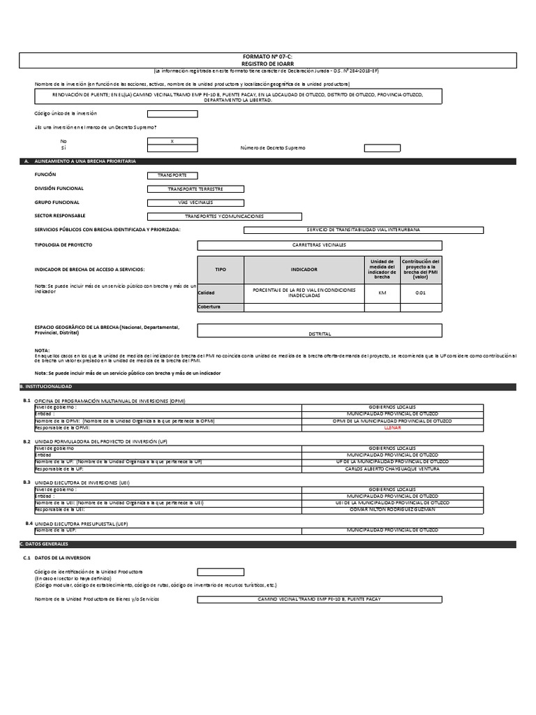 Formato 07-C: Registro de IOARR | PDF | Infraestructura | Transporte