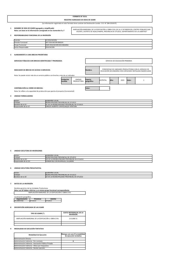 Registro Formato 05-B: Inversión Educativa | PDF | Economias