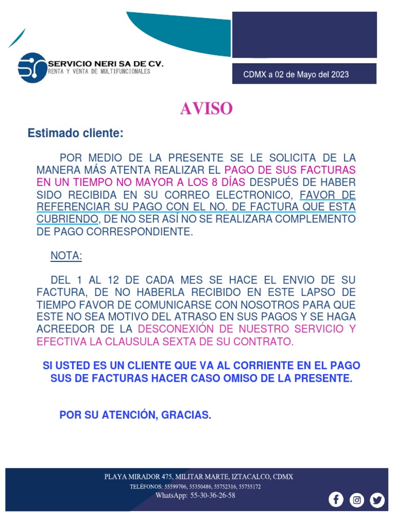 Aviso de cobranza mayo 2023 pdf