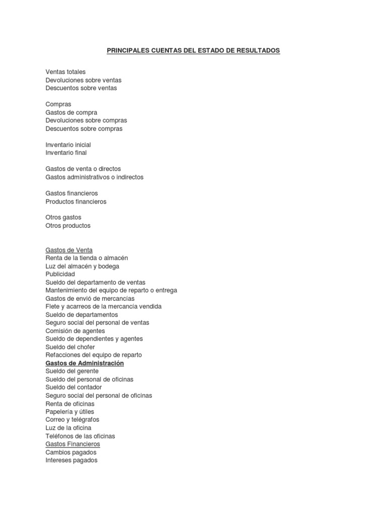 Principales Cuentas de Resultados | PDF | Negocios | Finanzas y dinero