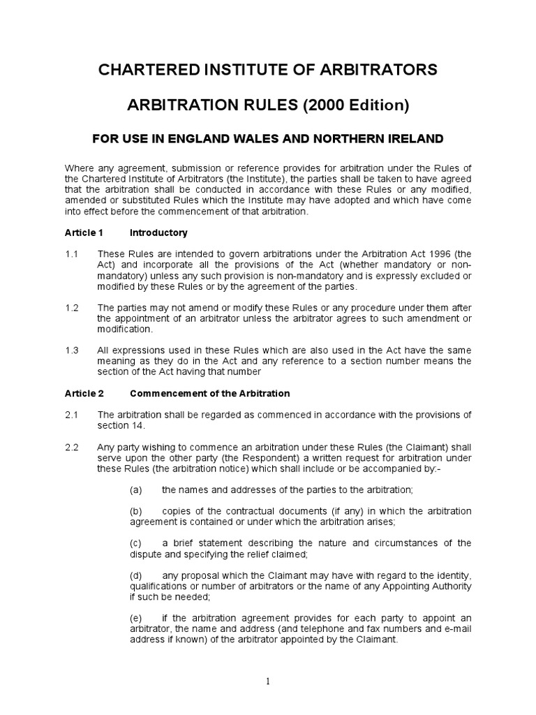 Arbitration Rules 2000 Edition PDF Arbitral Tribunal Arbitration