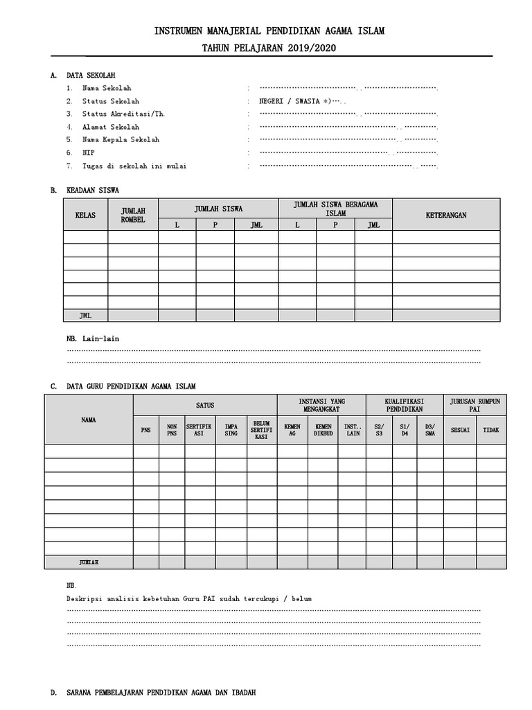 INSTRUMEN DATA SISWA DAN GPAI DAN PENGEMBANGAN PAI - Jauhari | PDF