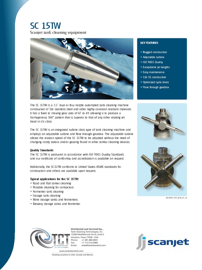 SC 15TW Tank Cleaning Machine Overview | PDF | Stainless Steel | Jet Engine