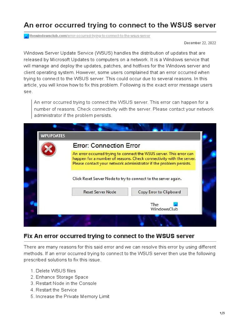 An Error Occurred Trying To Connect To The WSUS Server | PDF | Computer ...