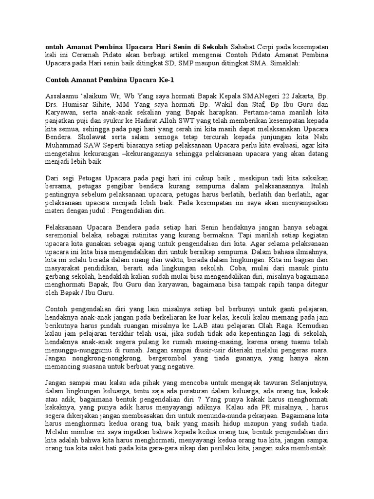 Pidato Amanat Pembina Upacara Pada Hari Senin Baik Ditingkat SD PDF