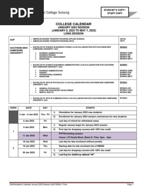 CAE College Calendar January 2023 - Final | PDF | Academic Term