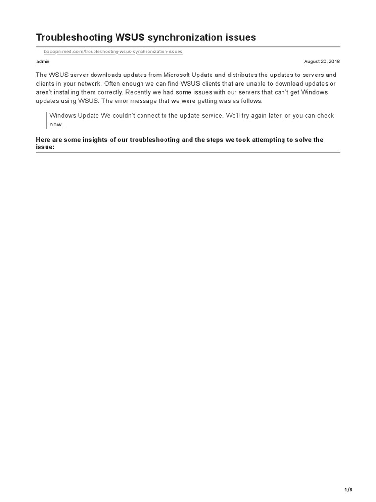 Troubleshooting WSUS Synchronization Issues | PDF