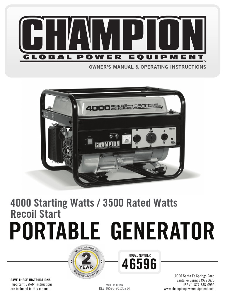 Champion Generator 46596 ManualEnglish PDF Ac Power Plugs And