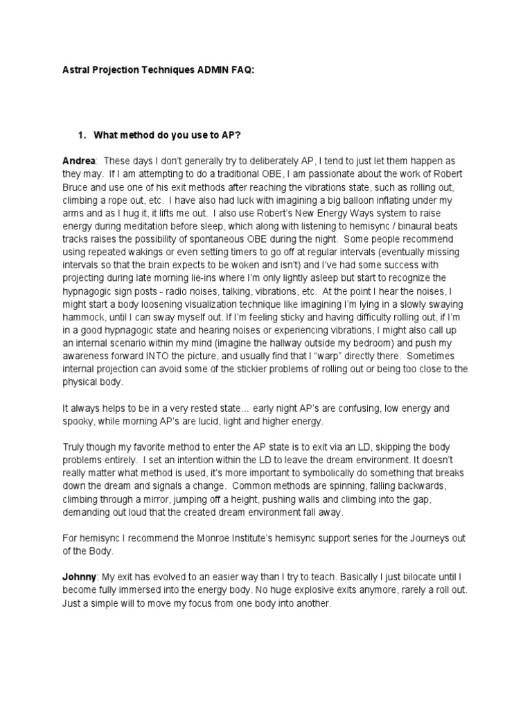 Astral Projection Techniques FAQ_ PDF Hallucination Psychological