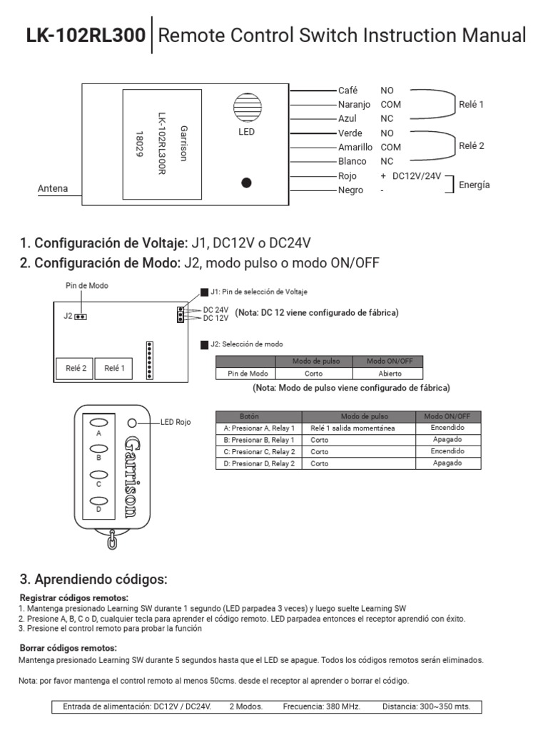 Remote Control Switch Instruction Manual: LK-102RL300 | PDF