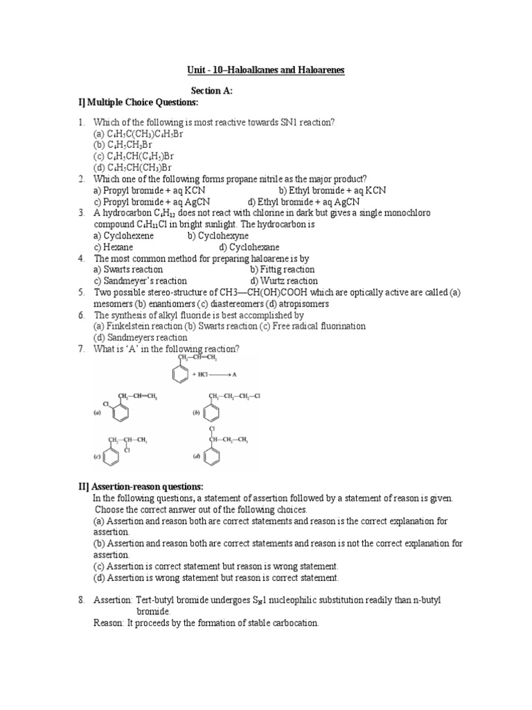 Haloalkanes and Haloarenes Assignment | PDF | Physical Sciences ...