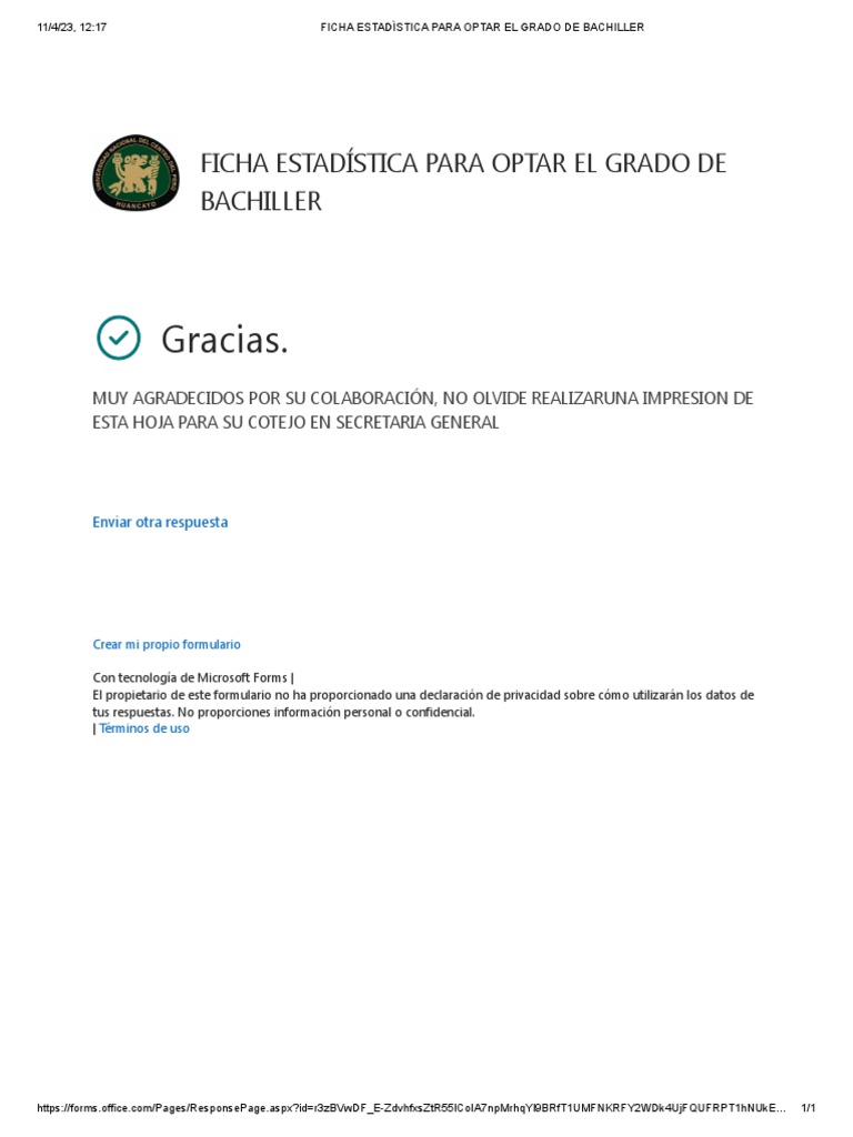 Ficha Estadística para Optar El Grado de Bachiller | PDF