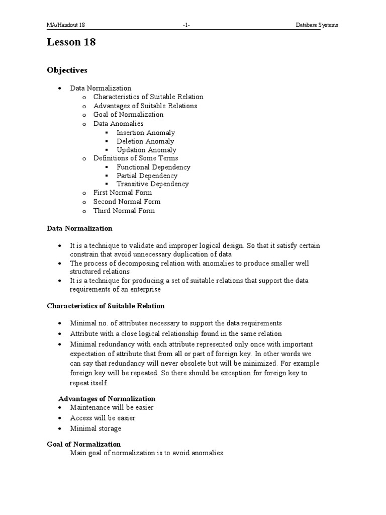 Handout 18 - Data Normalization | PDF | Information Science | Databases
