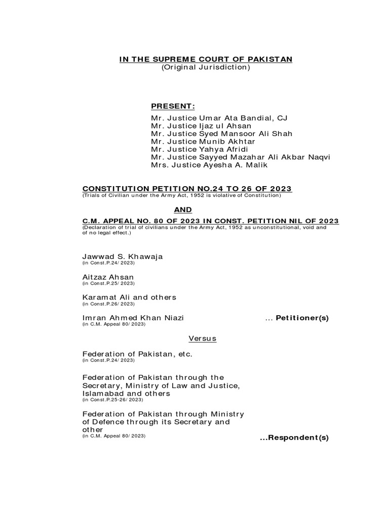 In The Supreme Court of Pakistan C.M. Appeal No. 80 of 2023 in Const