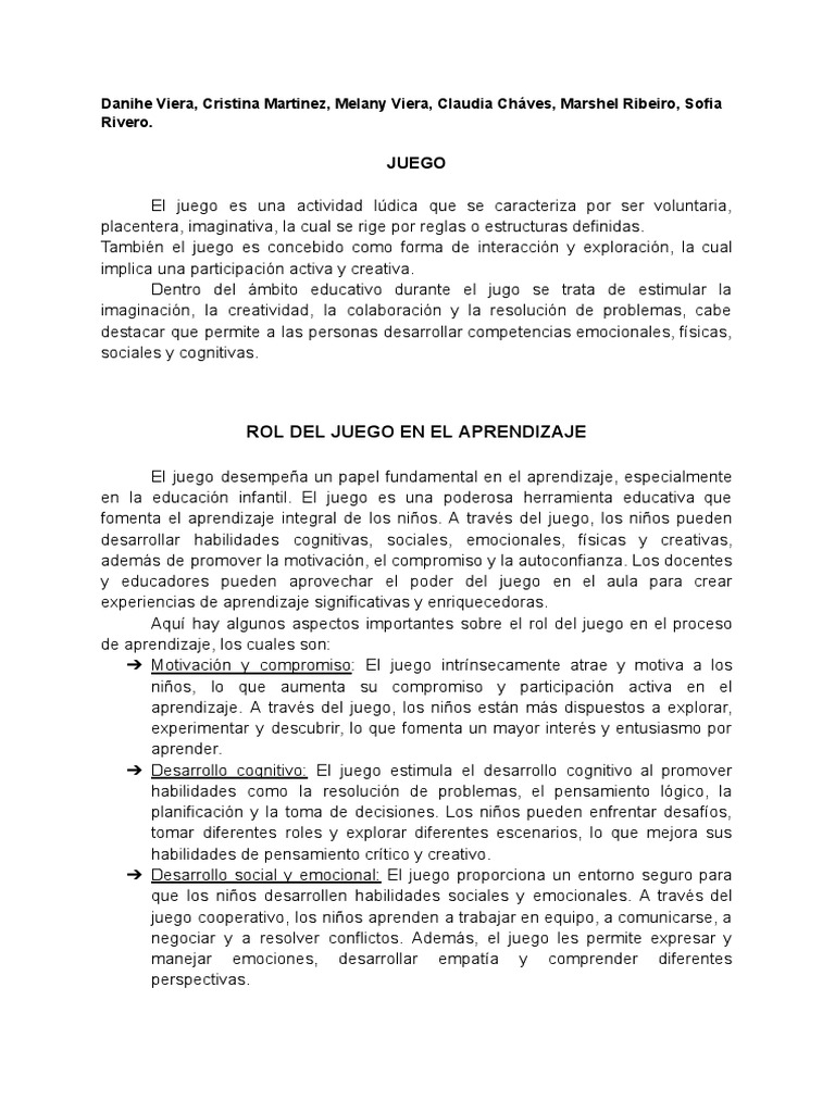 Juego y aprendizaje en la infancia | PDF | Aprendizaje | Las emociones