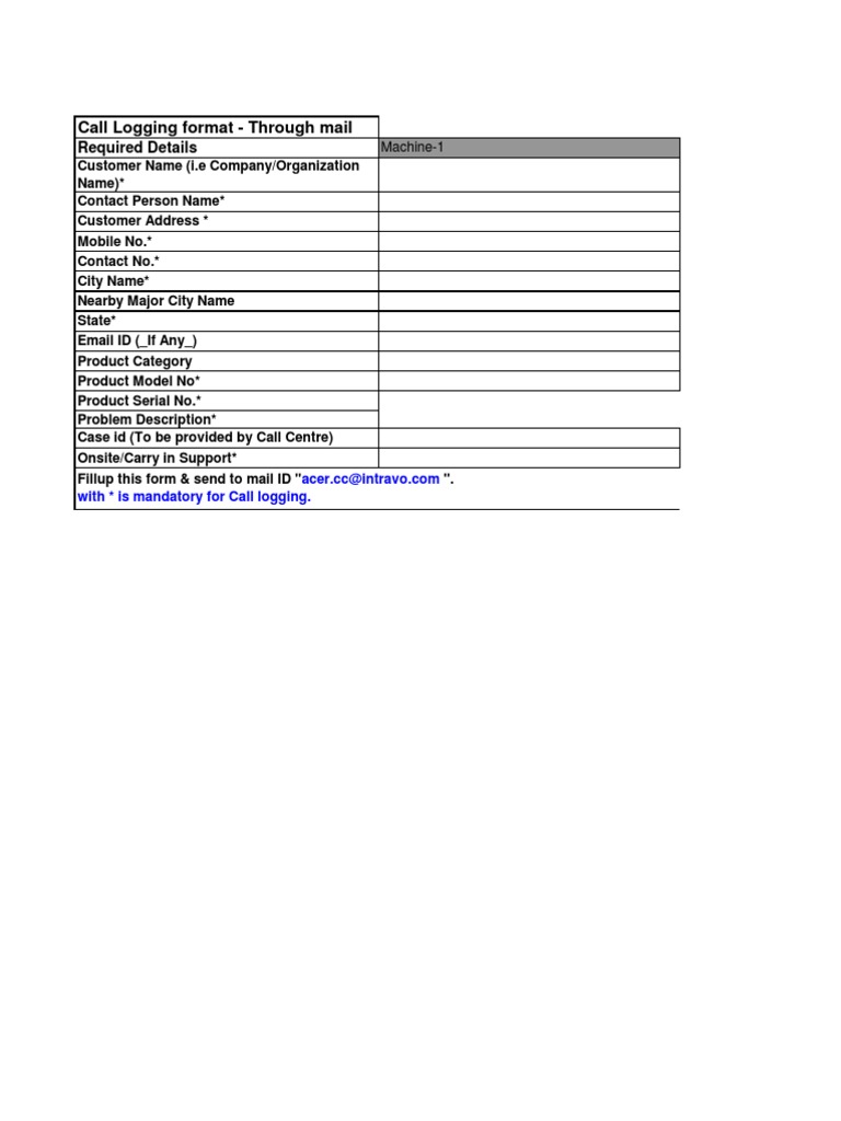 Intravo Call Logging Form Instructions | PDF | Computers