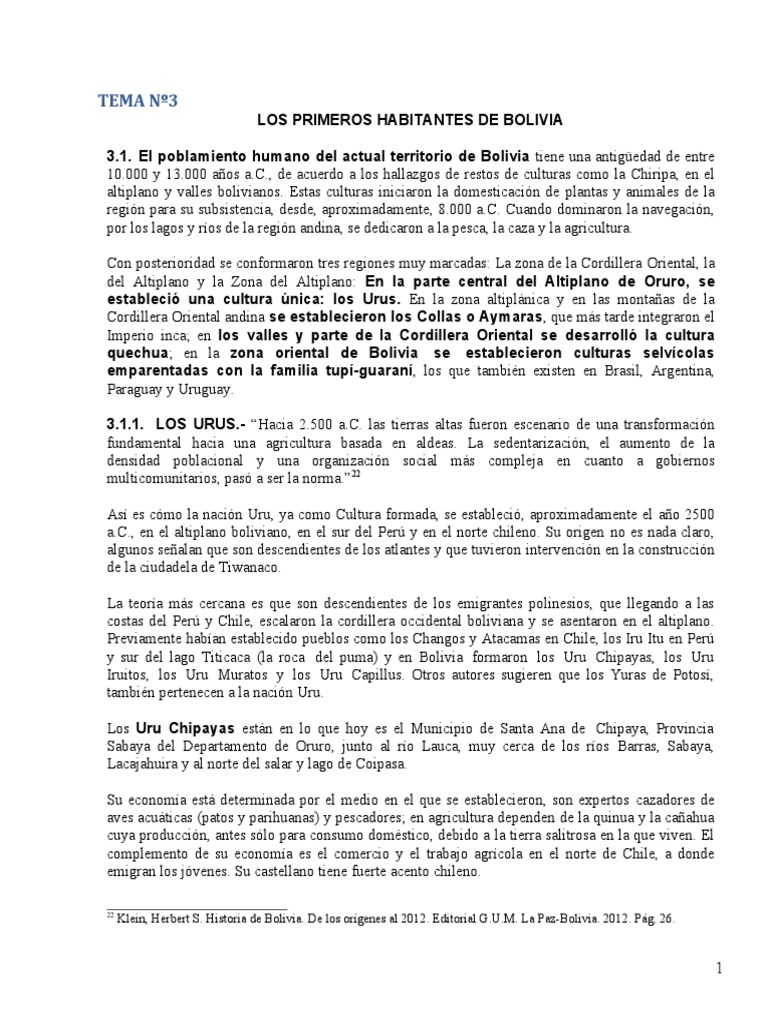 Tema #4 F.S.B. Los Primeros Habitantes de Bolivia | PDF | Bolivia ...