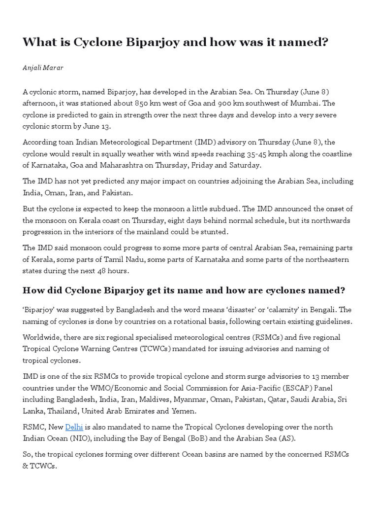 What is cyclone biparjoy and how was it named explained news the
