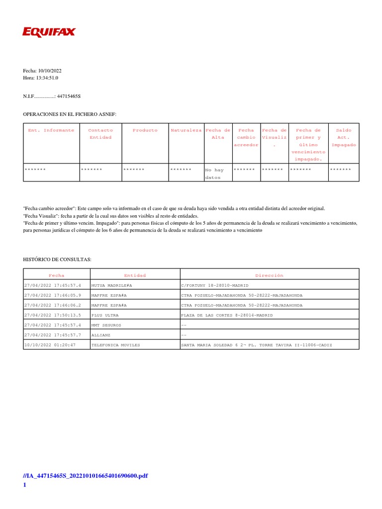 Equifax Datos FicherosGenerados Temporales Expediente TMP 2022-337196 ...