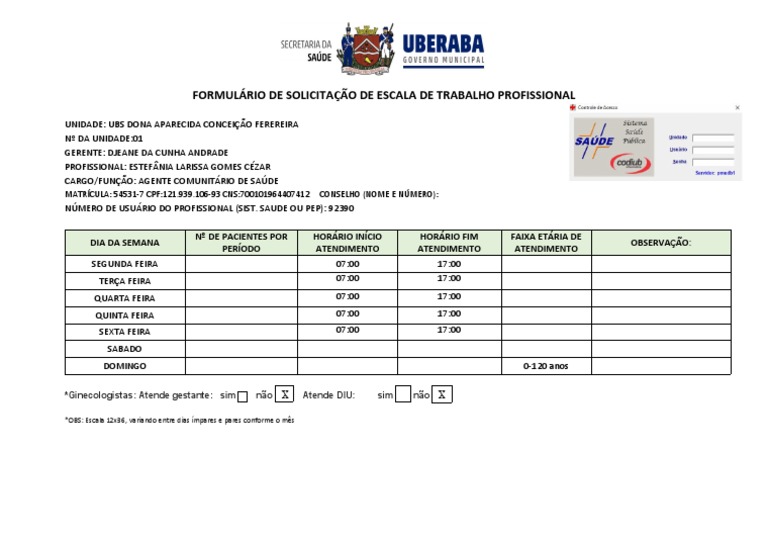 Formulário Escala de Trabalho | PDF