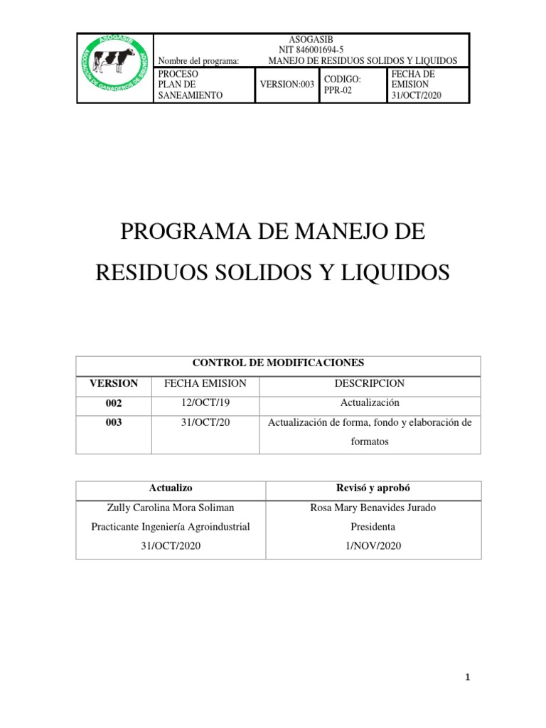 Manejo de Residuos Sólidos y Líquidos ASOGASIB | PDF | Residuos ...