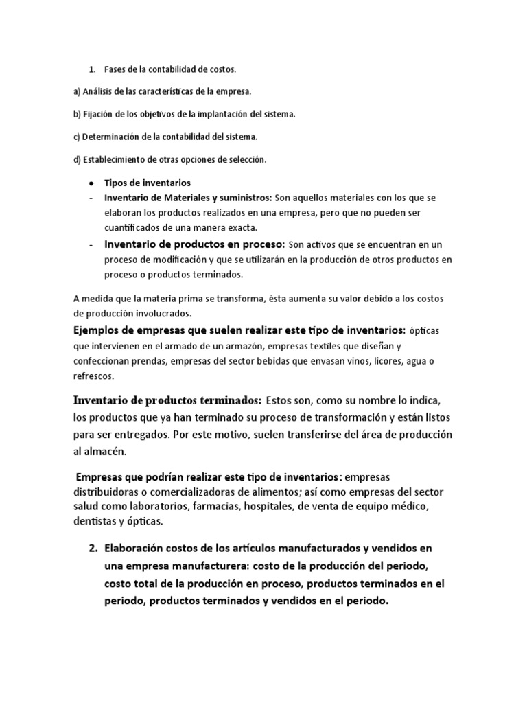 Fases de la Contabilidad de Costos | PDF | Costo | Inventario