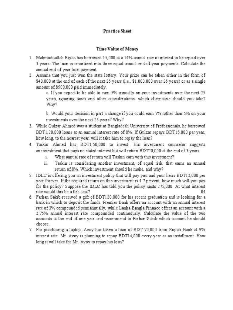 Time Value of Money Practice Problems | PDF | Net Present Value | Interest