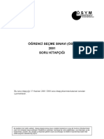 Öğrenci Seçme Sinavi (Öss) 2001 Soru Kitapçiği: T.C. Yükseköğretim Kurulu Öğrenci Seçme Ve Yerleştirme Merkezi
