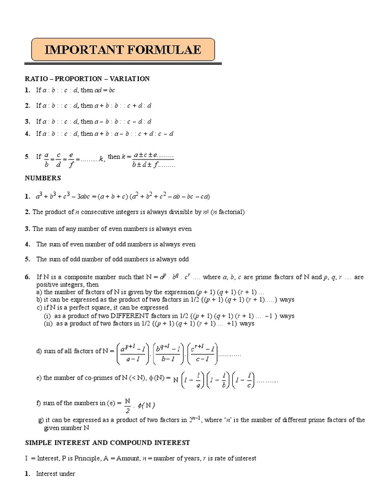 Www Time4education Com CAT Important Formulaes CAT Important Formulae
