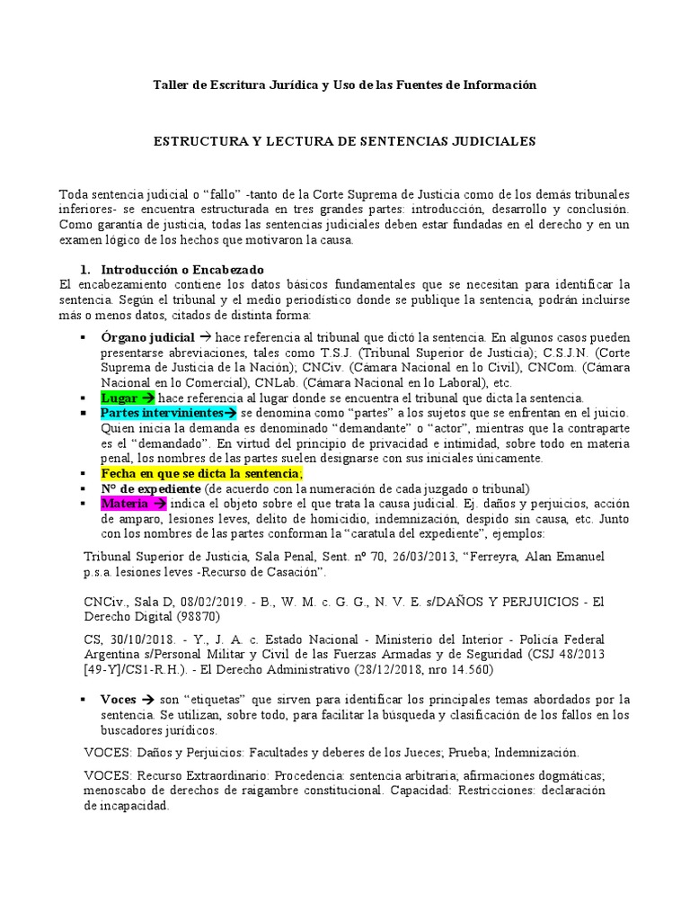 Estructura de Una Sentencia Judicial | PDF | Sentencia (ley) | Judicaturas